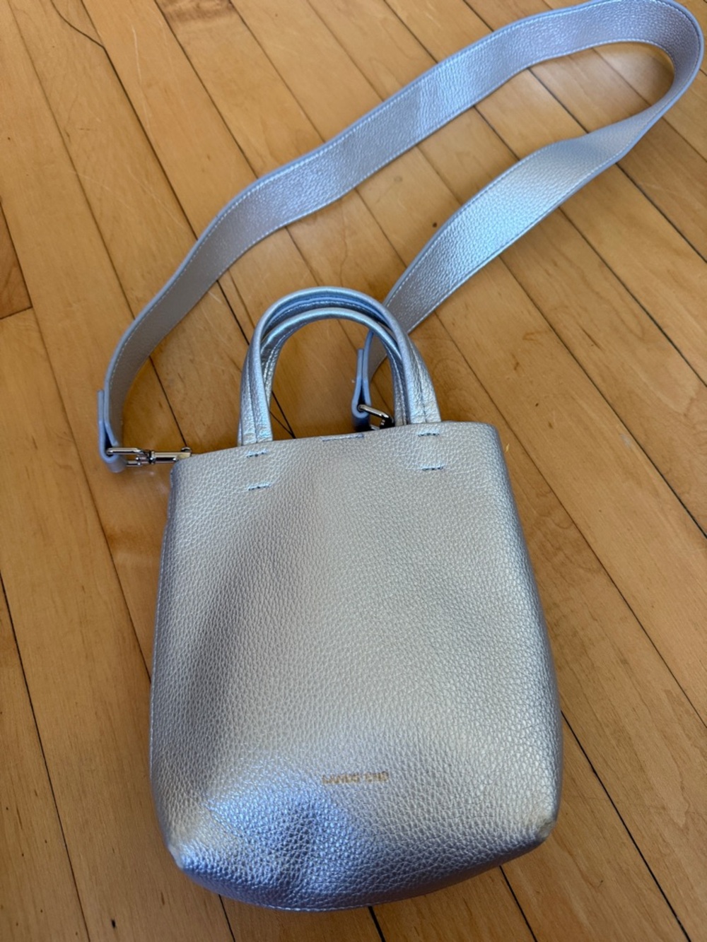 Lands End Metallic Silver Crossbody Tote Bag with Top Handles